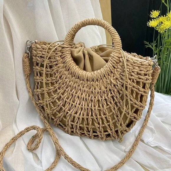 Khaki Casual Women's Half-Moon Hollow Out Handbag - Picture 2 of 7